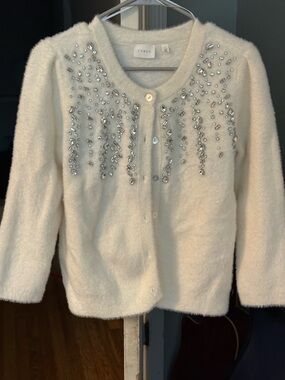 Cyrus Ivory Crystal-Embellished Fuzzy Cardigan